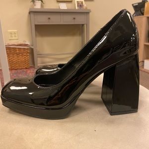 Chunky Square Toe Patent Leather Heels